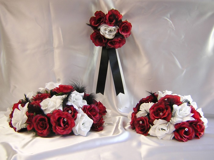 Apple Red Black Feather Wedding Alter centerpieces Table Decorations Pew 