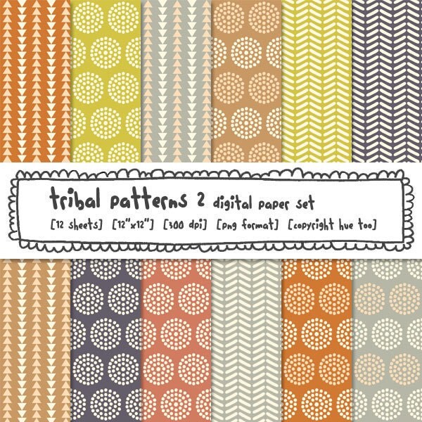 digital paper printable tribal patterns circles triangles patterned paper