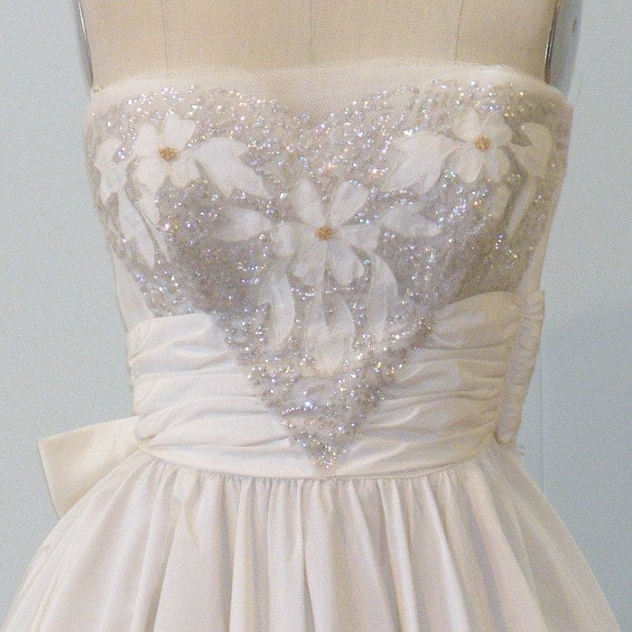 Vintage 1950s 50s Wedding Dress Ivory White Strapless Formal Prom Party 