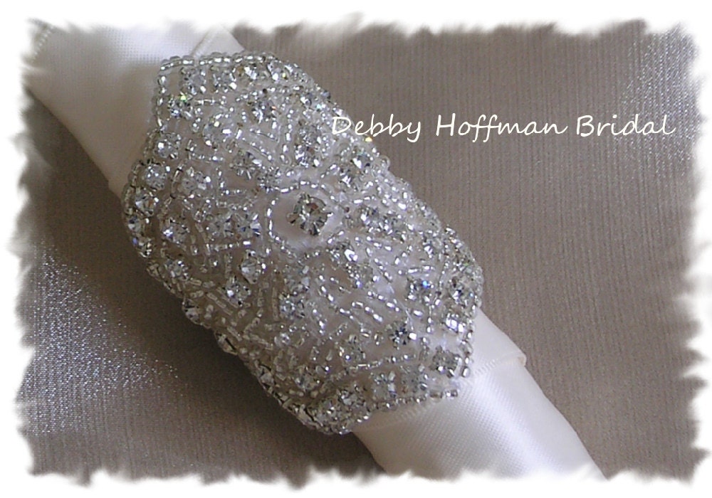 Crystal Beaded Rhinestone Bridal Bouquet Wrap Cuff Bracelet No