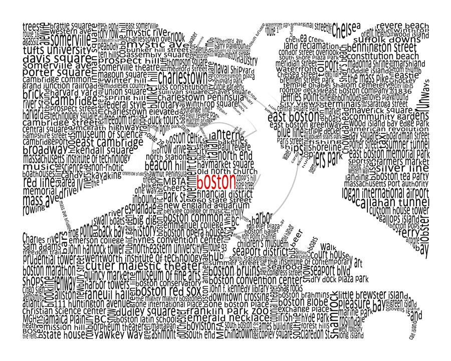 Boston typographic map by Jessica Harrington