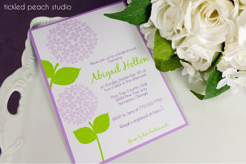 Hydrangea Bridal Shower Invitation purple blue or pink DIY PRINTABLE 