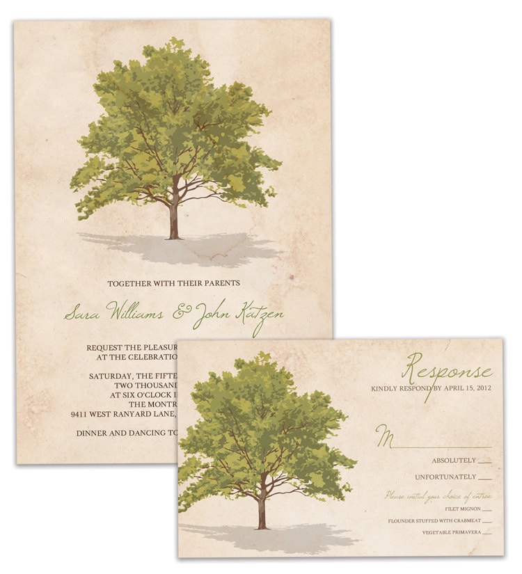 Tree Rustic Wedding Invitation and RSVP Suite Vintage Wedding Invitation and