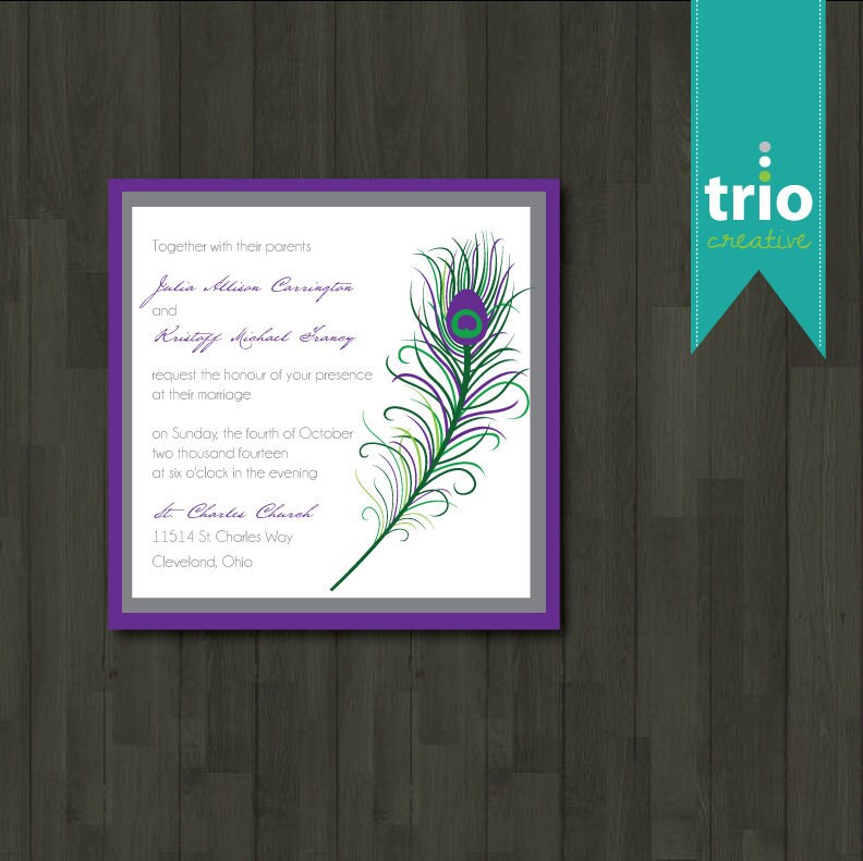 Peacock Feather Wedding Invitation Special Event Invitation DEPOSIT