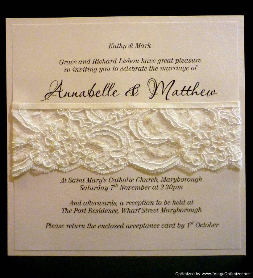 French Lace Pearls Wedding Invitation SAMPLE From StunningStationery