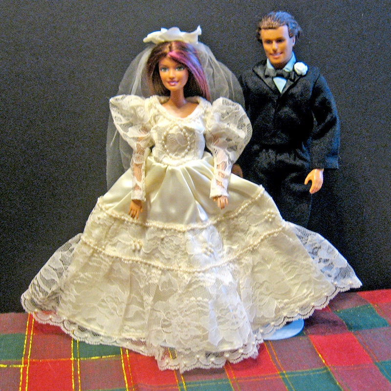 Barbie Clothes Ivory Wedding Dress and Black Tuxedo Set
