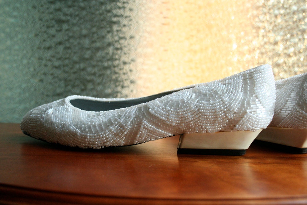 White Beaded Wedding Flats Size 8 Euro 385 From Way2Cool