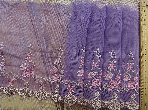 Lace trim Purple Mesh Pink Floral Lace Embroidered Lace Rosette Wedding 