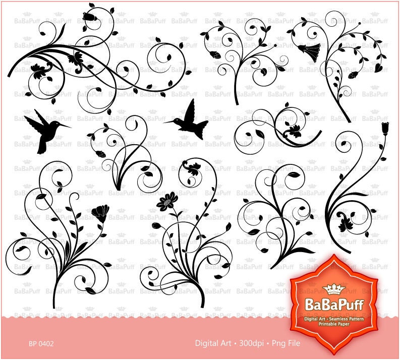 9 Floral Clip Art Design Elements Personal and Small Commercial Use