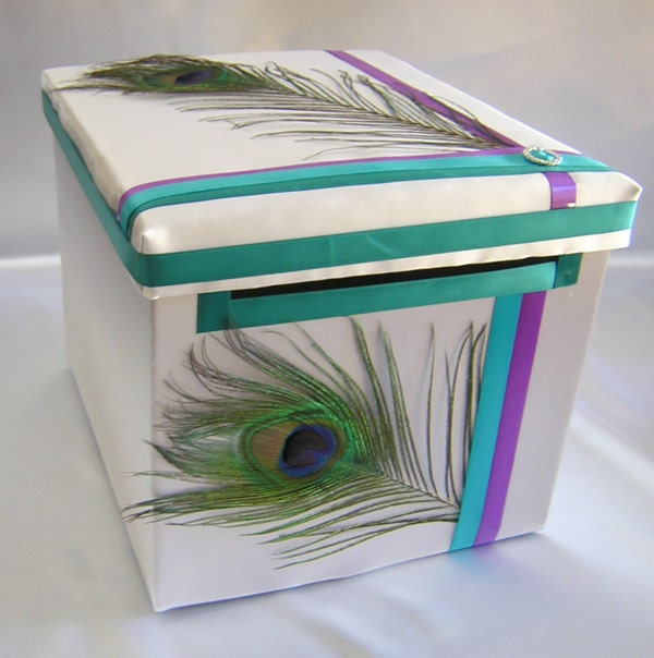 Wedding Reception Peacock Feather Purple Turquoise Gift Card Money Box Your