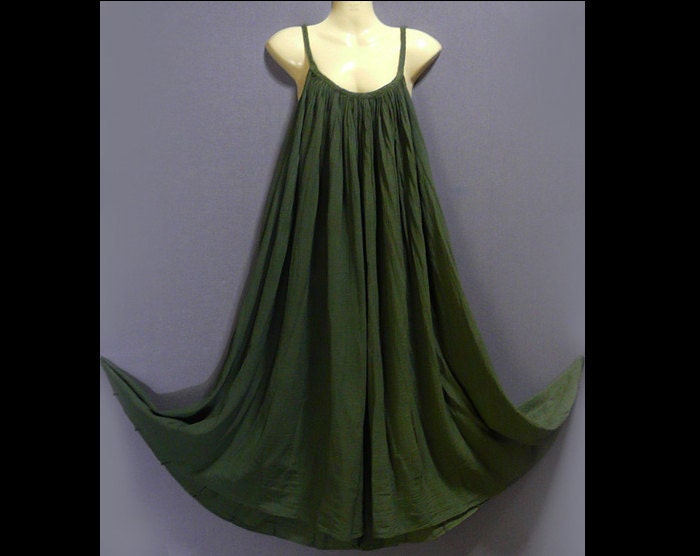 Hippie Bohemian Olive Green Cotton Halter Dress BH015 From HippieHomemade