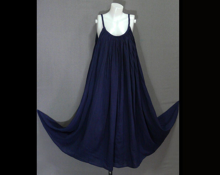 Hippie Bohemian Navy Blue Cotton Halter Dress BH015 From HippieHomemade