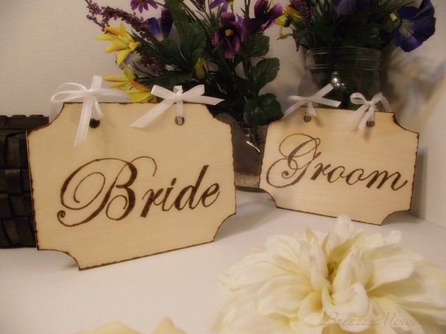 Bride and Groom Signs Wedding Signs Shabby Chic Elegant Rustic Woodland 