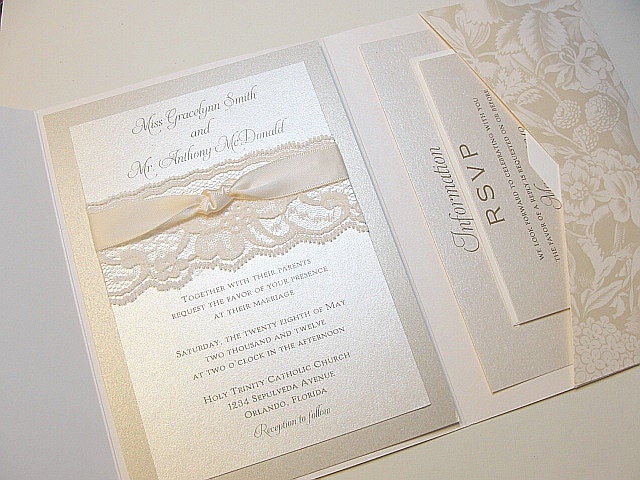 HAYLEY Vintage Lace Wrapped Wedding Invitation