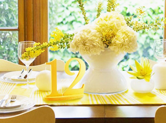 Yellow Summer or Spring Wedding Table Numbers for Chic Wedding Decorations