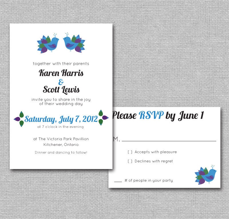 Printable DIY Wedding Invite Classic Peacock Wedding Invite Set