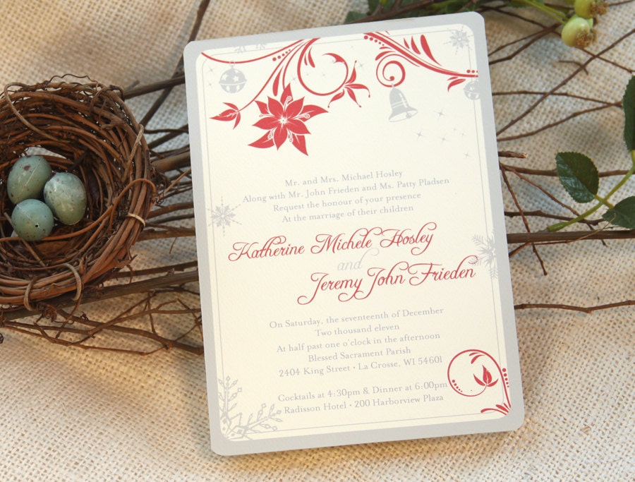 Silver Bells Red Poinsettia Christmas Wedding Invitation Get Started 