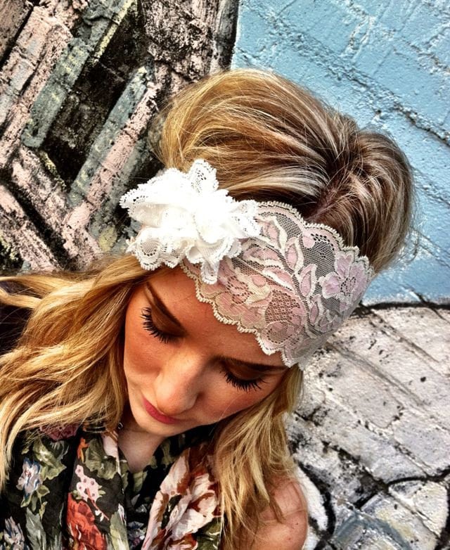 Ivory Stretchy Lace Headband Cream Vintage Wedding Headbands Lace Bridal