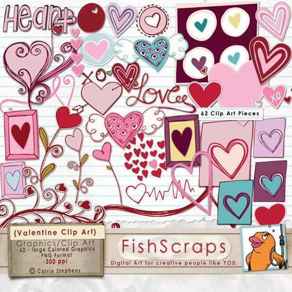 Fun Pink and purple valentine clip art bits pieces have been hand drawn 