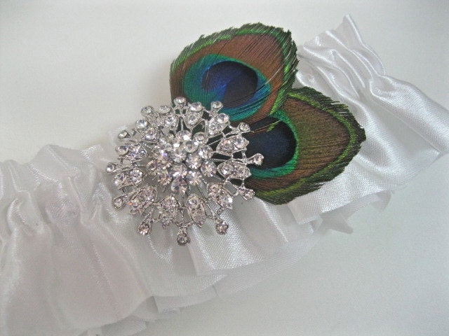 Crystal Peacock Garter Rhinestone Bridal Feather Satin Wedding Garter 