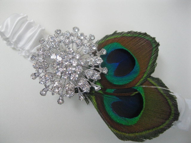 Rhinestone Peacock Garter Feather Satin Bridal Garter Crystal Wedding Gown