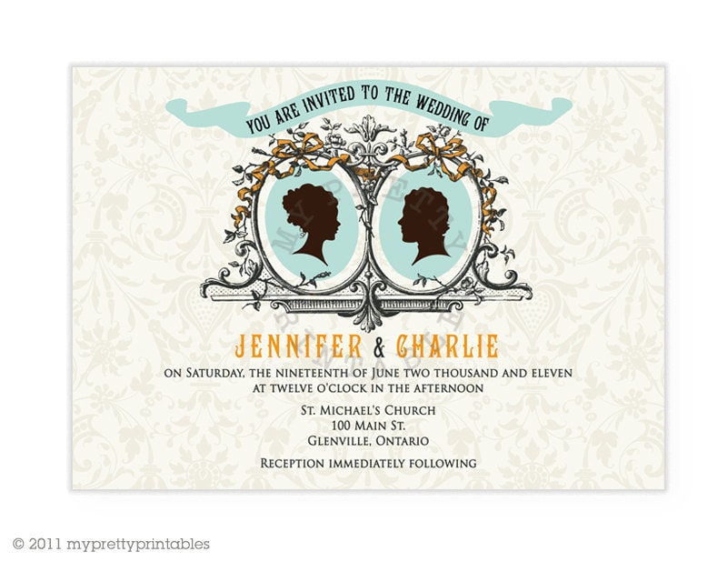 Cameo Couple Wedding invitation Vintage Style Wedding DIY printable file