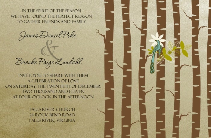 Trees and birds rustic nature earthy wedding invite Customized Handmade 