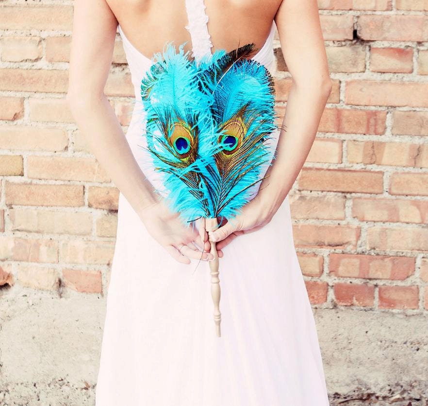 Lacey Peacock Feather Swirl Bridal Fan Bouquet custom MADE TO ORDER