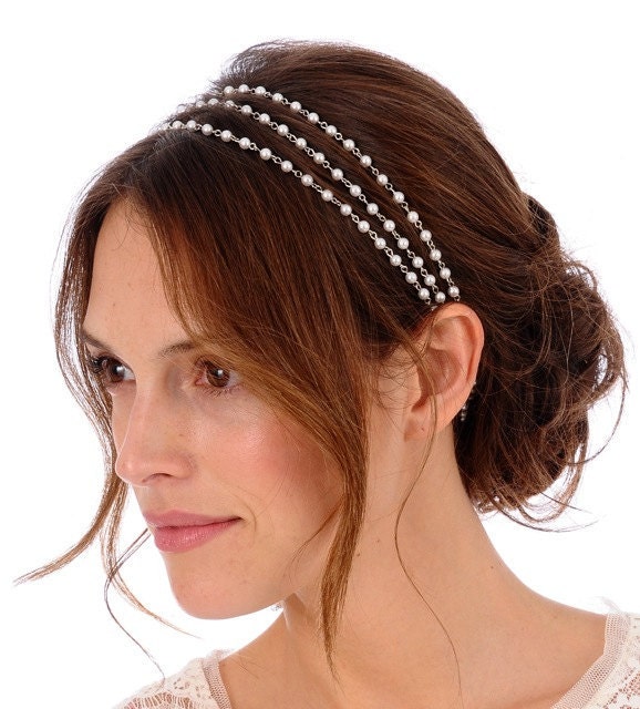 145 VIOLA Headband bridal pearl bohemian wedding tiara head piece