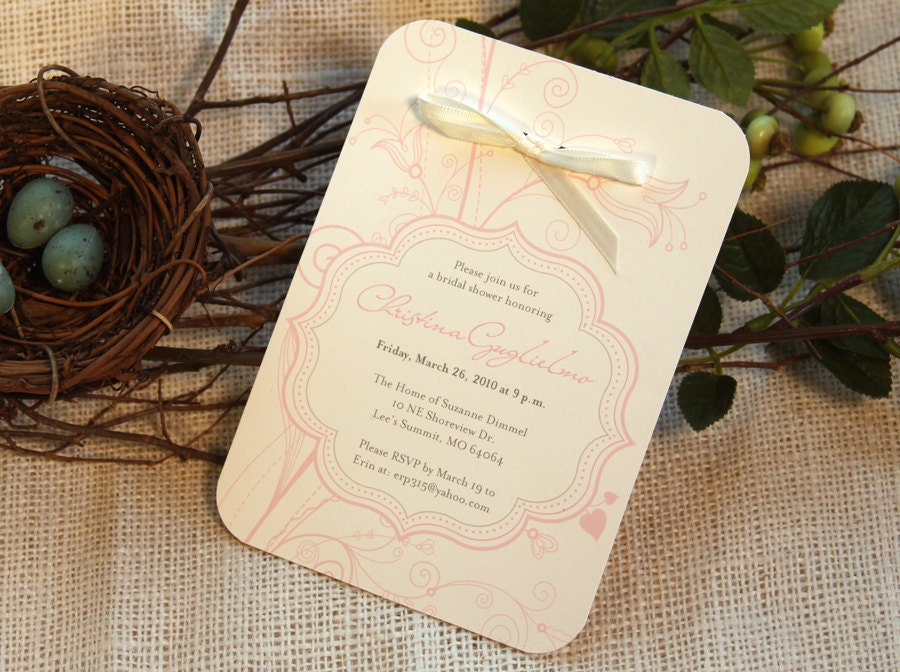 Set of 25 Whimsical Pink Cream Wedding Shower Invite