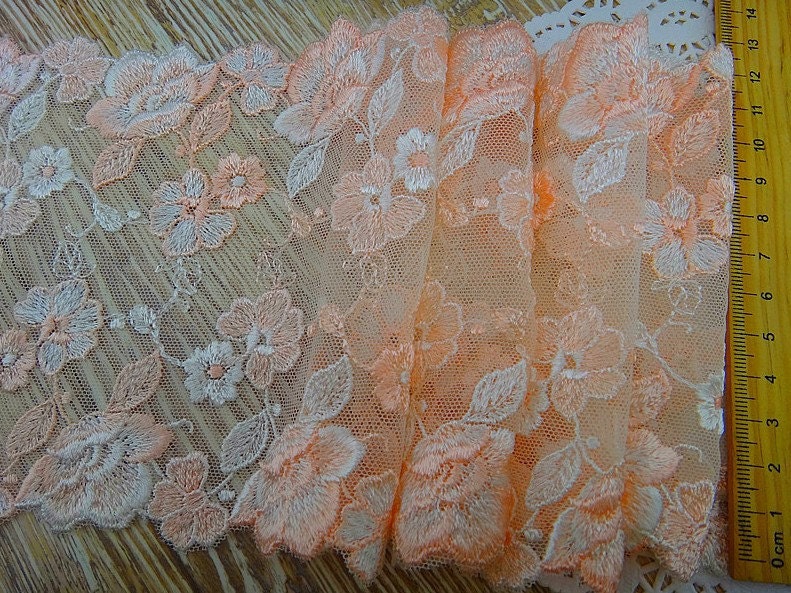 Lace trim Light Orange Mesh Floral Lace Bilateral Embroidered Lace Rosette 