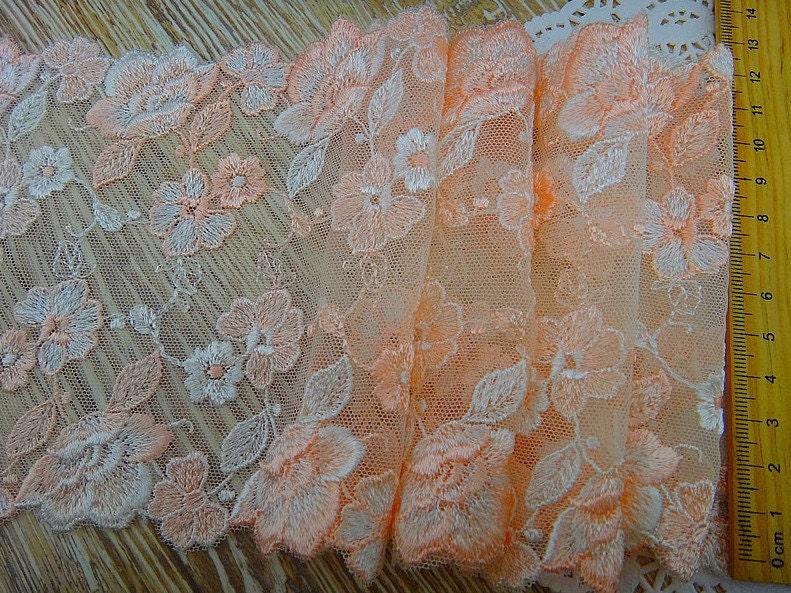 Lace trim Light Orange Mesh Floral Lace Bilateral Embroidered Lace Rosette