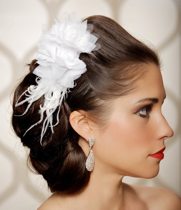 White Bridal Hair Flower Wedding Head Piece Fascinator Bridal Hair Comb 