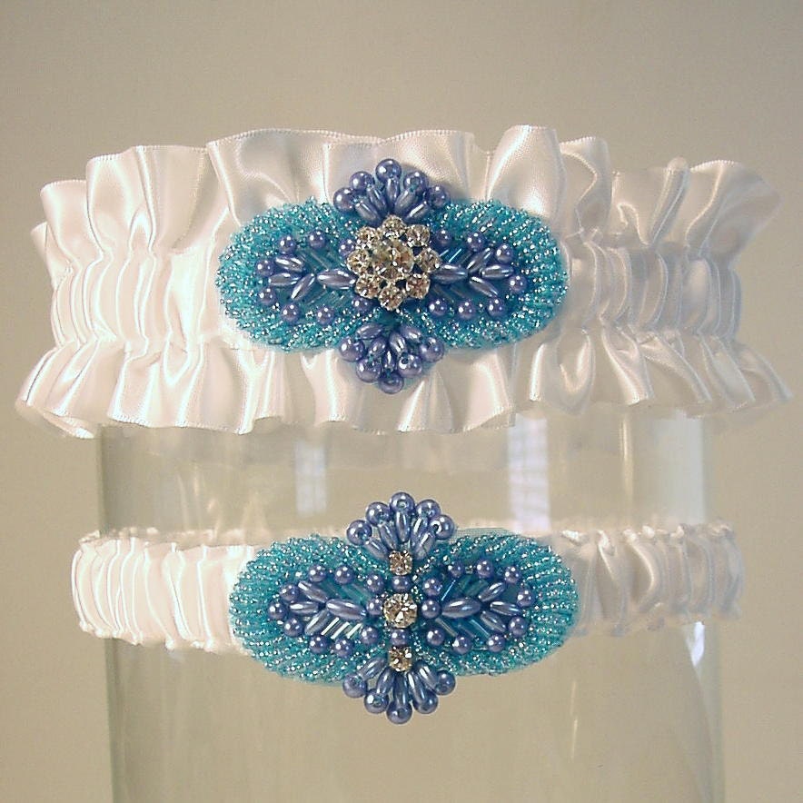 wedding garter set Caribbean Princess blue wedding garter set In crystals