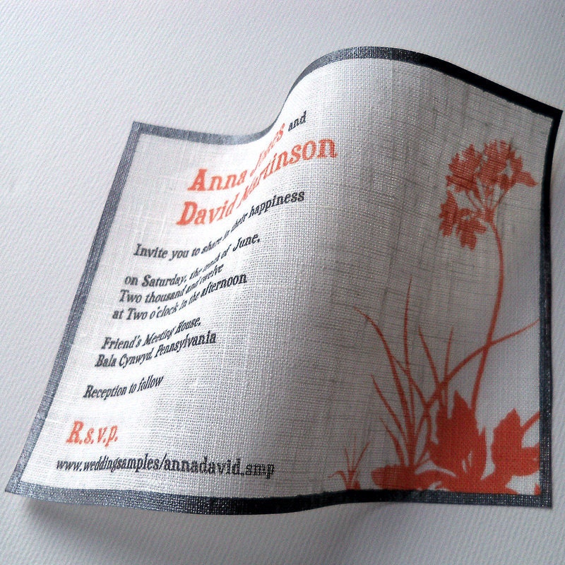 Wild flower fabric wedding invitation set of 25 From ArtfulBeginnings