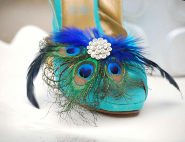 Shoe Clips Royal Blue Peacock Fan Bride Bridal Bridesmaid Birthday Awards