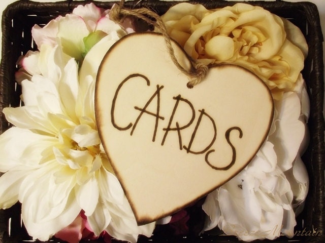 Heart Wooden CARDS sign Wedding Signs Shabby Chic Elegant Rustic Woodland 