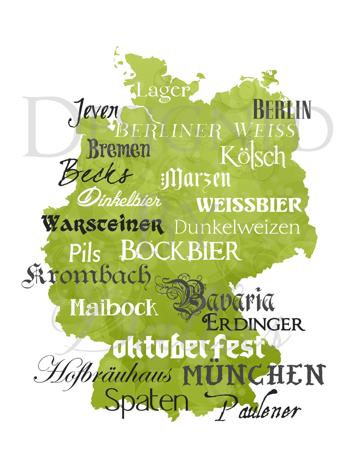 Best of German Beer Word Art, 11"x14" Germany Typography 