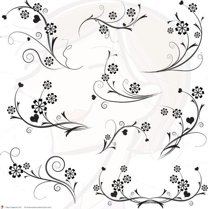  Clip Art Clipart Black and White Damask Decorative Wedding Scrapbooking 