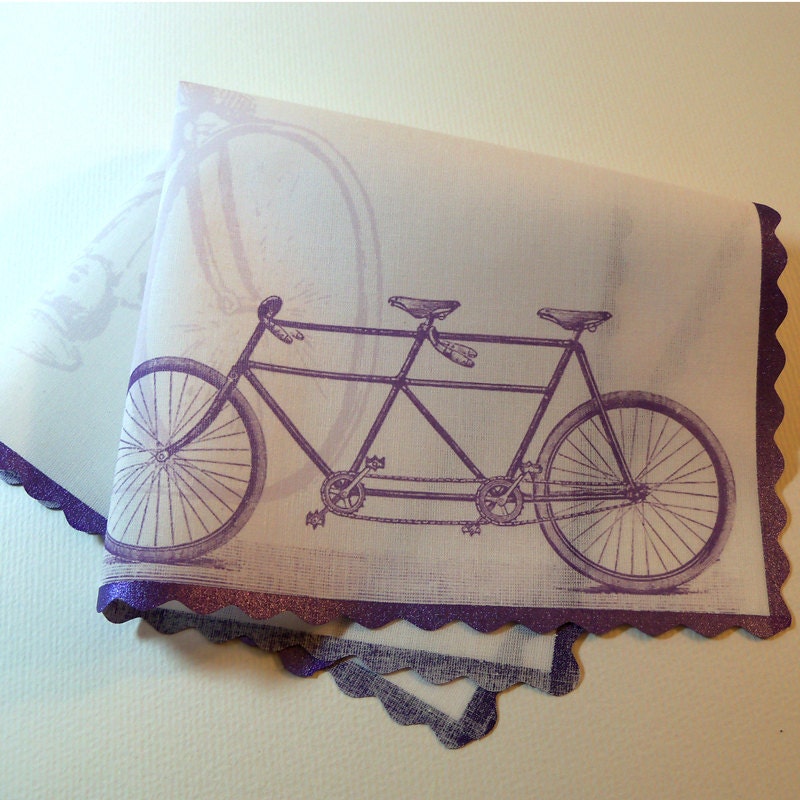 Tandem bicycle personalized wedding handkerchief From ArtfulBeginnings