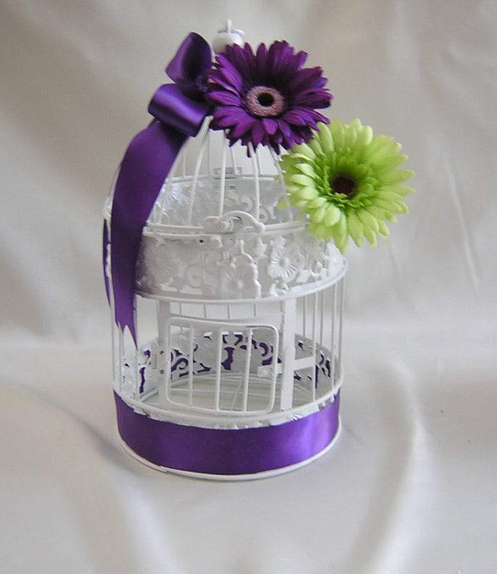 Daisy Green Purple Wedding Birdcage Card Holder Bird Cage Centerpieces 