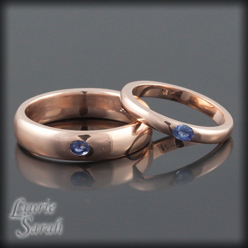 His and Hers Blue Sapphire Matching Wedding Bands in 14kt Rose Gold LS1798