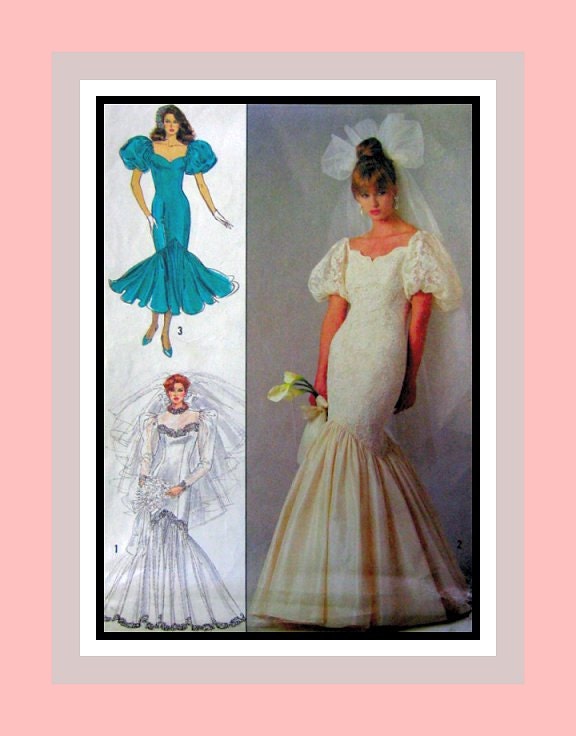 Vintage 1987 Dramatic Mermaid Wedding Gown Bridesmaid Dress Sewing 