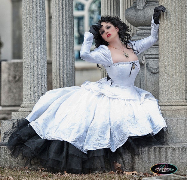 Alternative Victorian Wedding Gown White Silk and Black Lace Gothic 