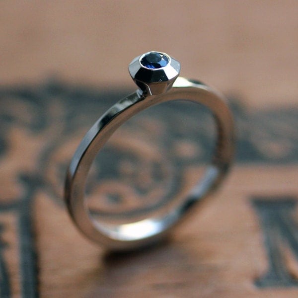 Blue sapphire engagement ring, Medium bling ring-blue sapphire engagement ring, modern engagement ring, alternative bride