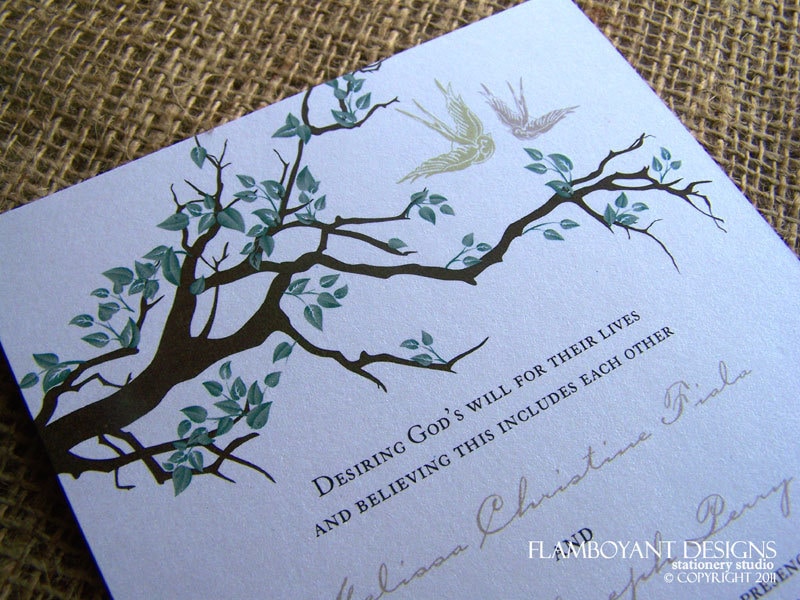 Swooping Swallows and a Tree Branch Wedding Invitation Printed on Luxury Eco