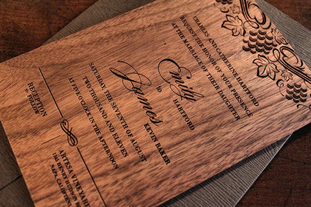 Engraved Wood Wedding Invitations Vine From nGraveSolutions