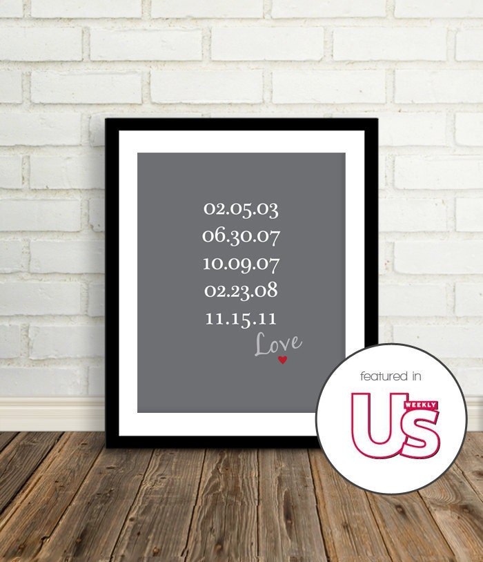 Special Dates Art Print Personalized Wedding Gift 8x10 Choose your 
