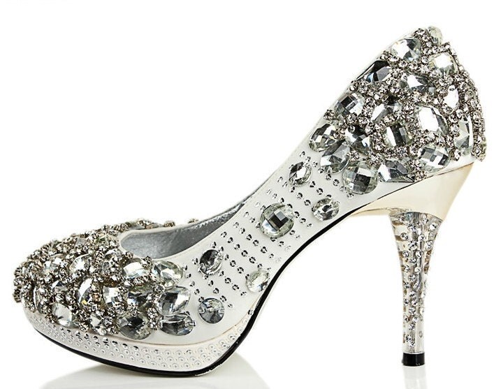 noble luxuriant White crystal wedding shoes highheeled shoes size3043