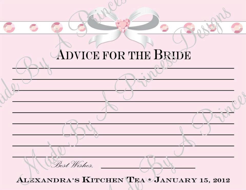 Pink Diamonds Bridal Shower Advice Printable Best Wishes